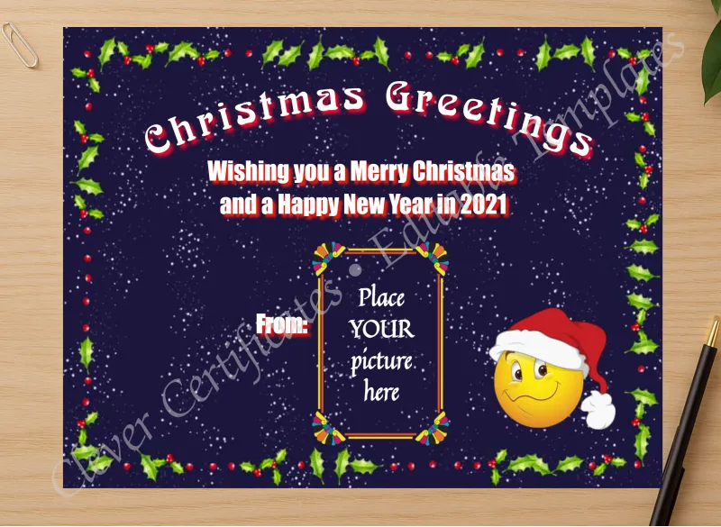 Professional preview of Christmas Greetings 1 certificate on high-quality stationery paper, ideal for showcasing the final look.