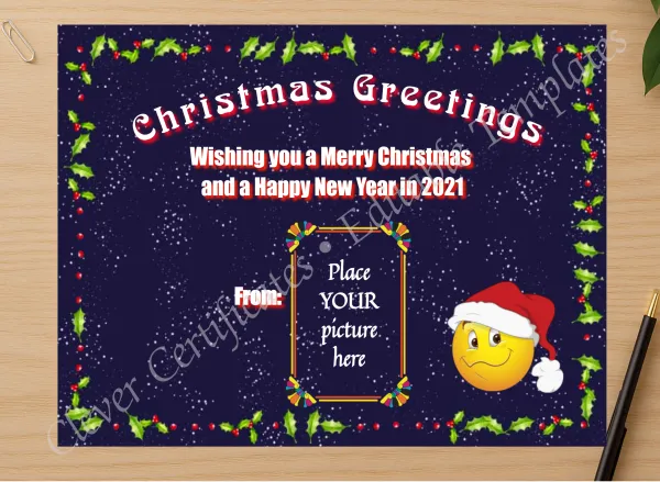 Professional preview of Christmas Greetings 1 certificate on high-quality stationery paper, ideal for showcasing the final look.