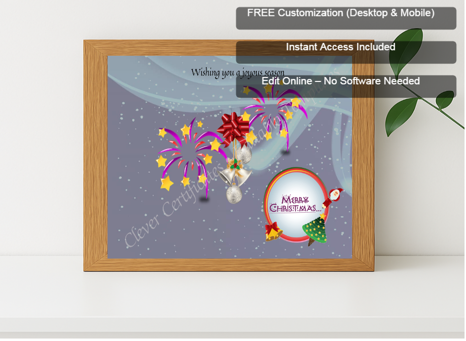 Premium mockup with Free Editor badge stack for Joyous Christmas