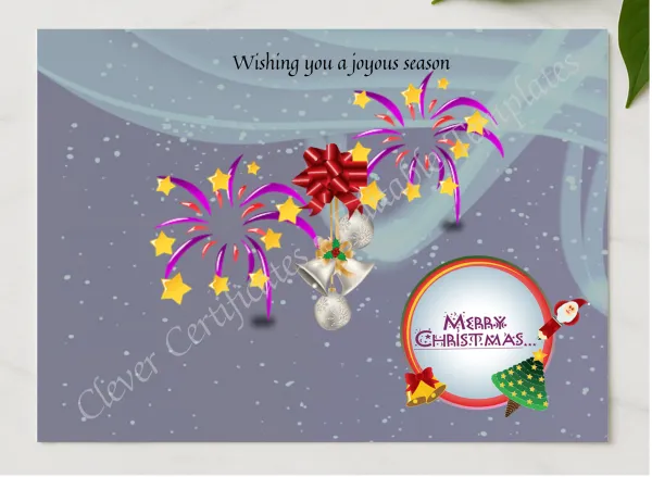 Joyous Christmas presented in a sleek wooden frame, elegantly arranged on a stylish table.