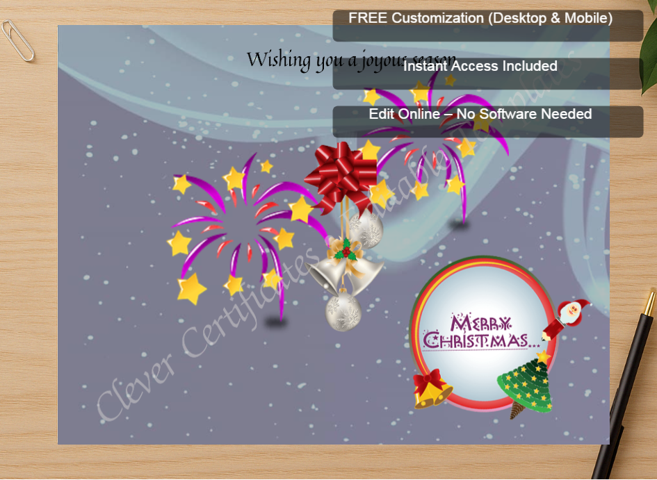 Zoomed preview with Free Editor badge stack for Joyous Christmas