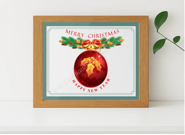 Realistic mockup featuring Merry Christmas And New Year displayed within a modern frame, set against a minimalistic background.