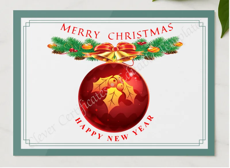 Merry Christmas And New Year presented in a sleek wooden frame, elegantly arranged on a stylish table.