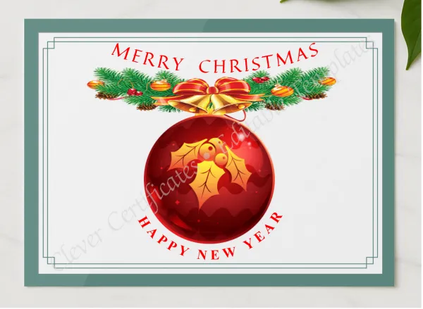 Merry Christmas And New Year presented in a sleek wooden frame, elegantly arranged on a stylish table.