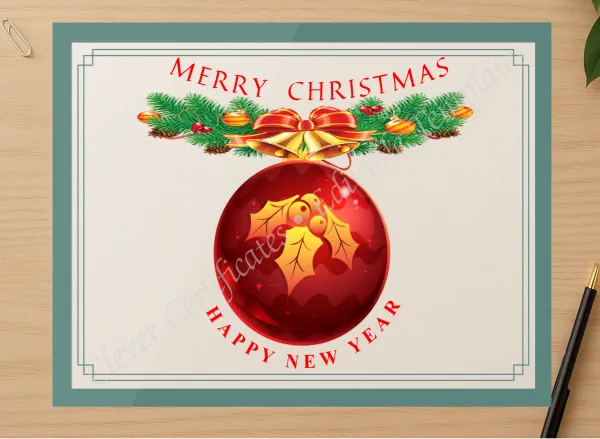 Professional preview of Merry Christmas And New Year certificate on high-quality stationery paper, ideal for showcasing the final look.