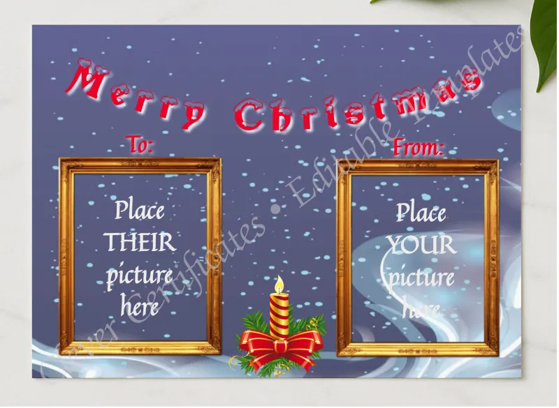 Christmas Greetings 2 presented in a sleek wooden frame, elegantly arranged on a stylish table.