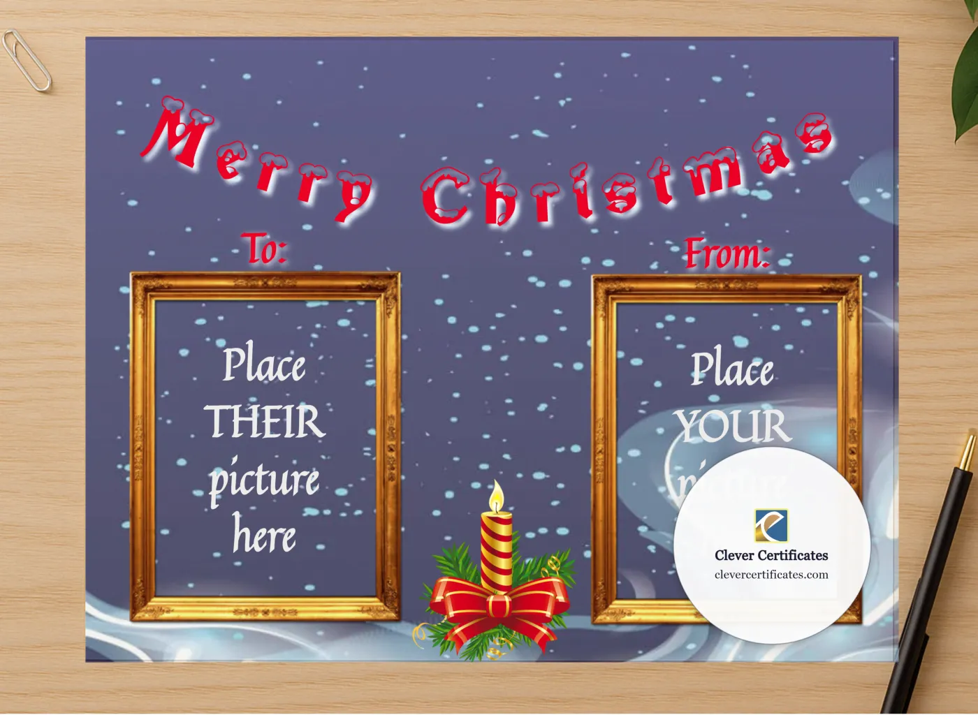 Professional preview of Christmas Greetings 2 certificate on high-quality stationery paper, ideal for showcasing the final look.