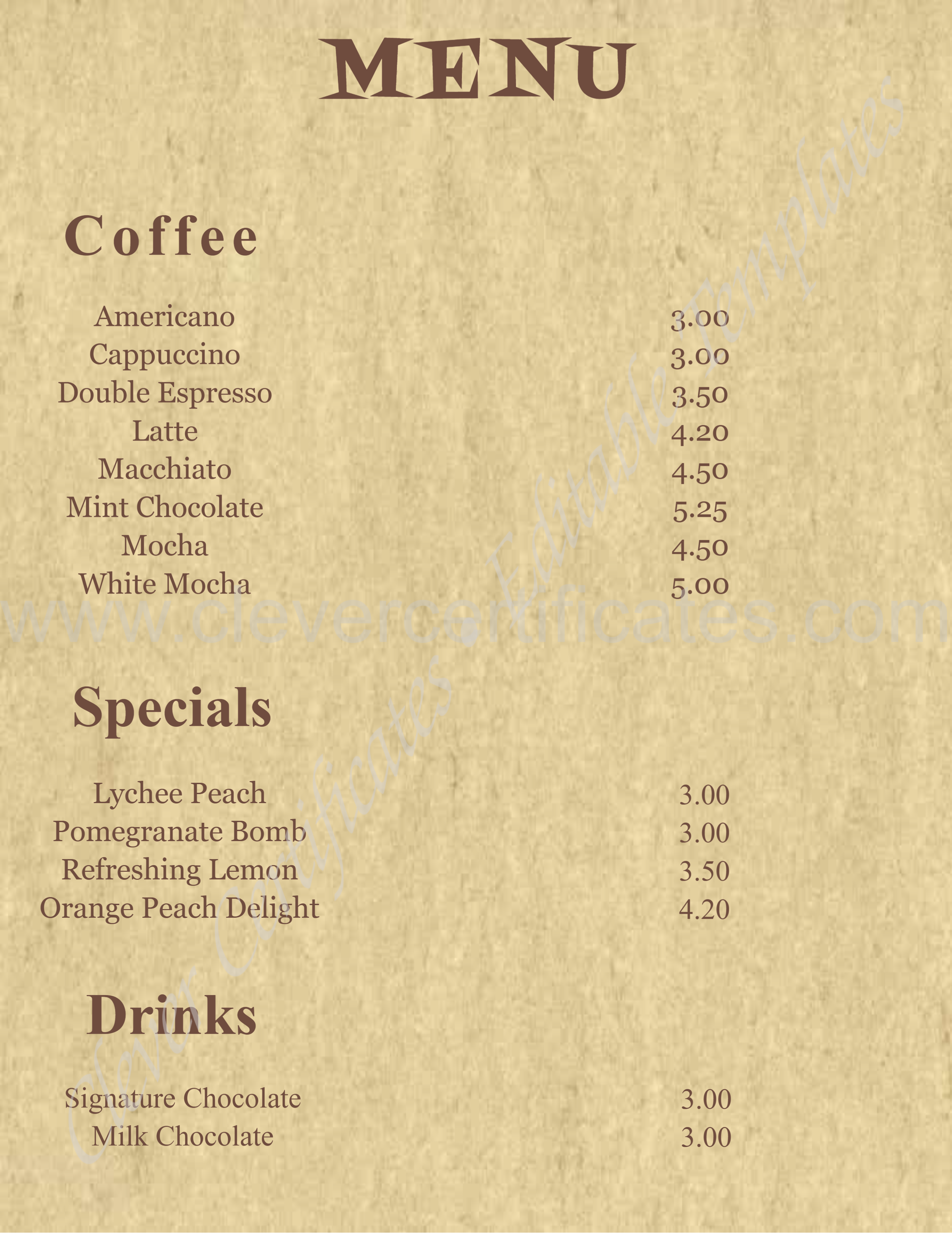 Editable Cafe Menu Design — Certificate Template Preview