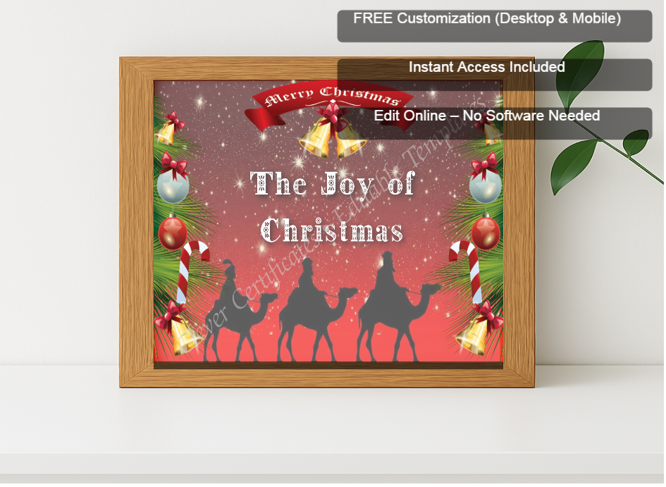 Premium mockup with Free Editor badge stack for Christmas Joy Certificate