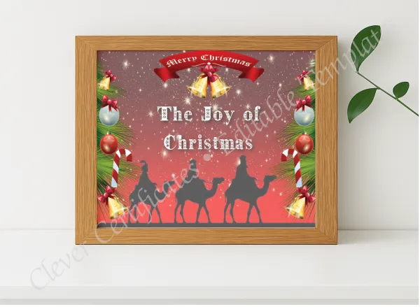Realistic mockup featuring Christmas Joy Certificate displayed within a modern frame, set against a minimalistic background.