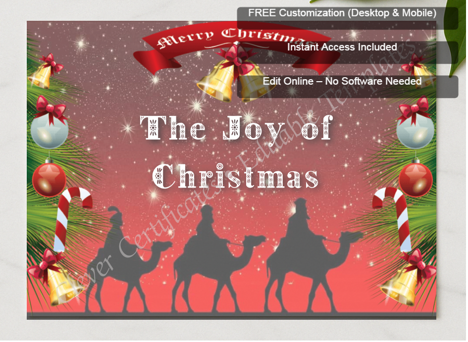 Framed preview featuring Free Editor badge stack for Christmas Joy Certificate