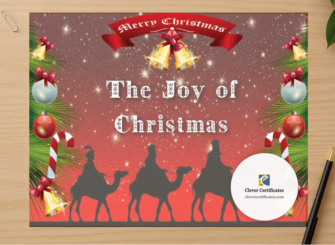 Professional preview of Christmas Joy Certificate certificate on high-quality stationery paper, ideal for showcasing the final look.