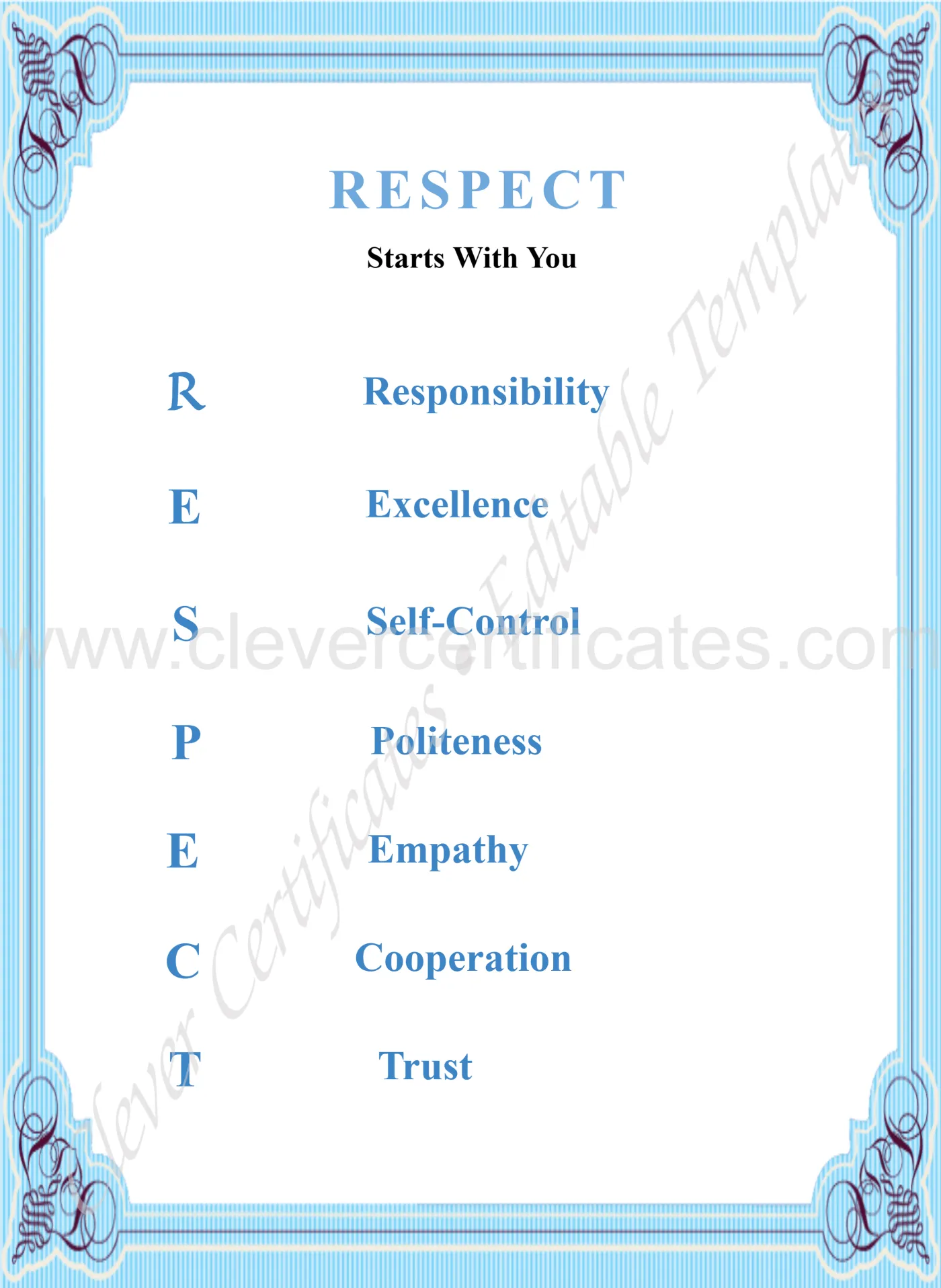 Classroom Respect Poster — Certificate Template Preview