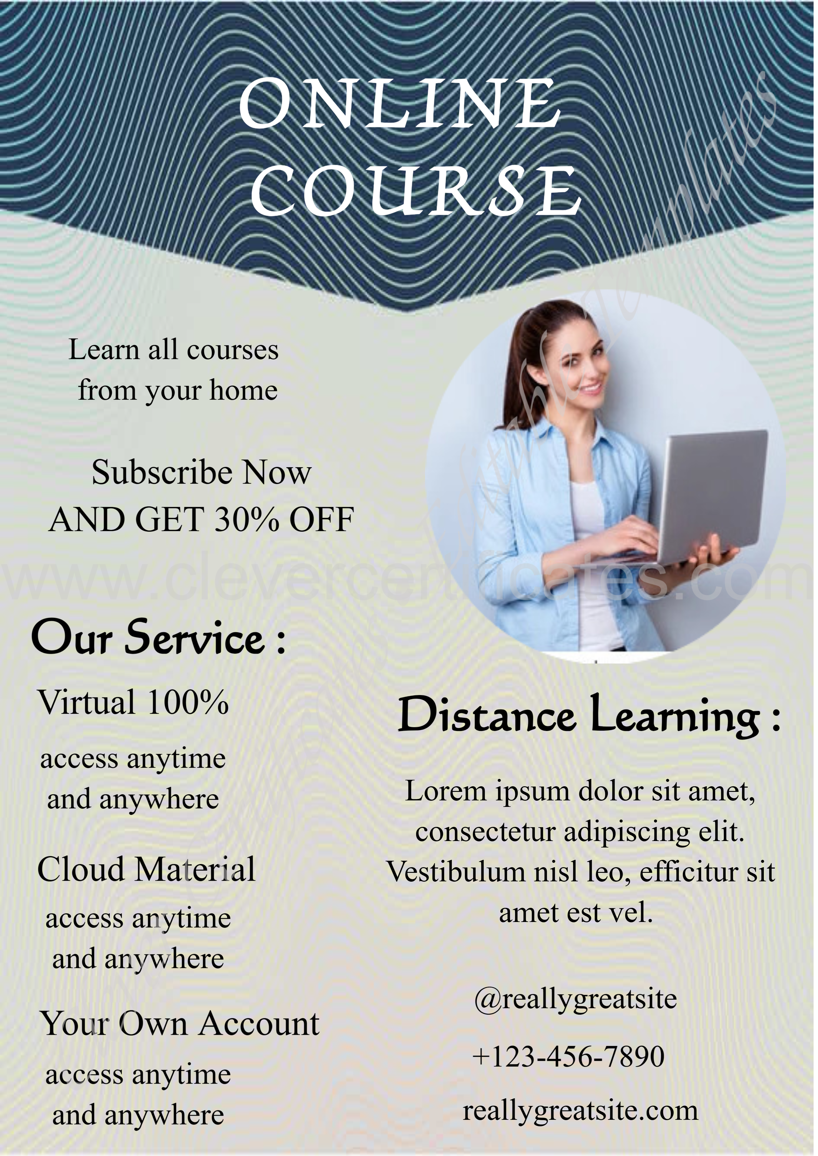 Editable Modern Online Course Flyer — Certificate Template Preview