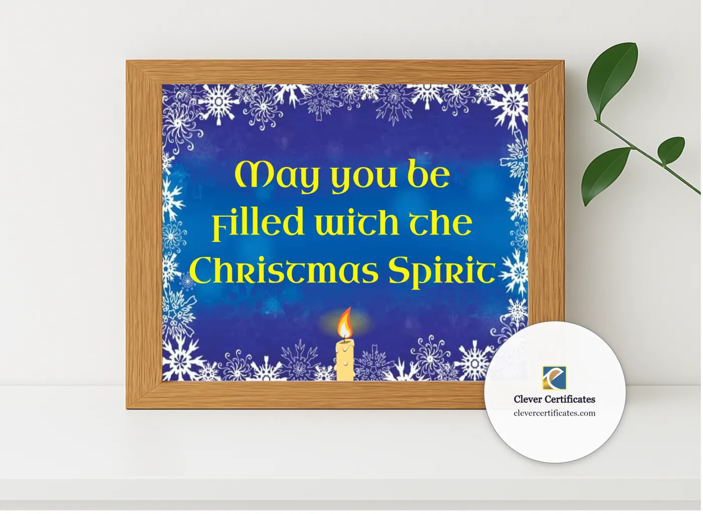 Realistic mockup featuring Christmas Spirit Certificate displayed within a modern frame, set against a minimalistic background.