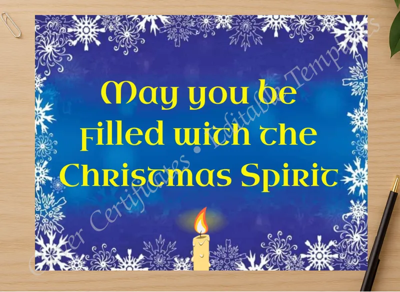 Professional preview of Christmas Spirit Certificate certificate on high-quality stationery paper, ideal for showcasing the final look.