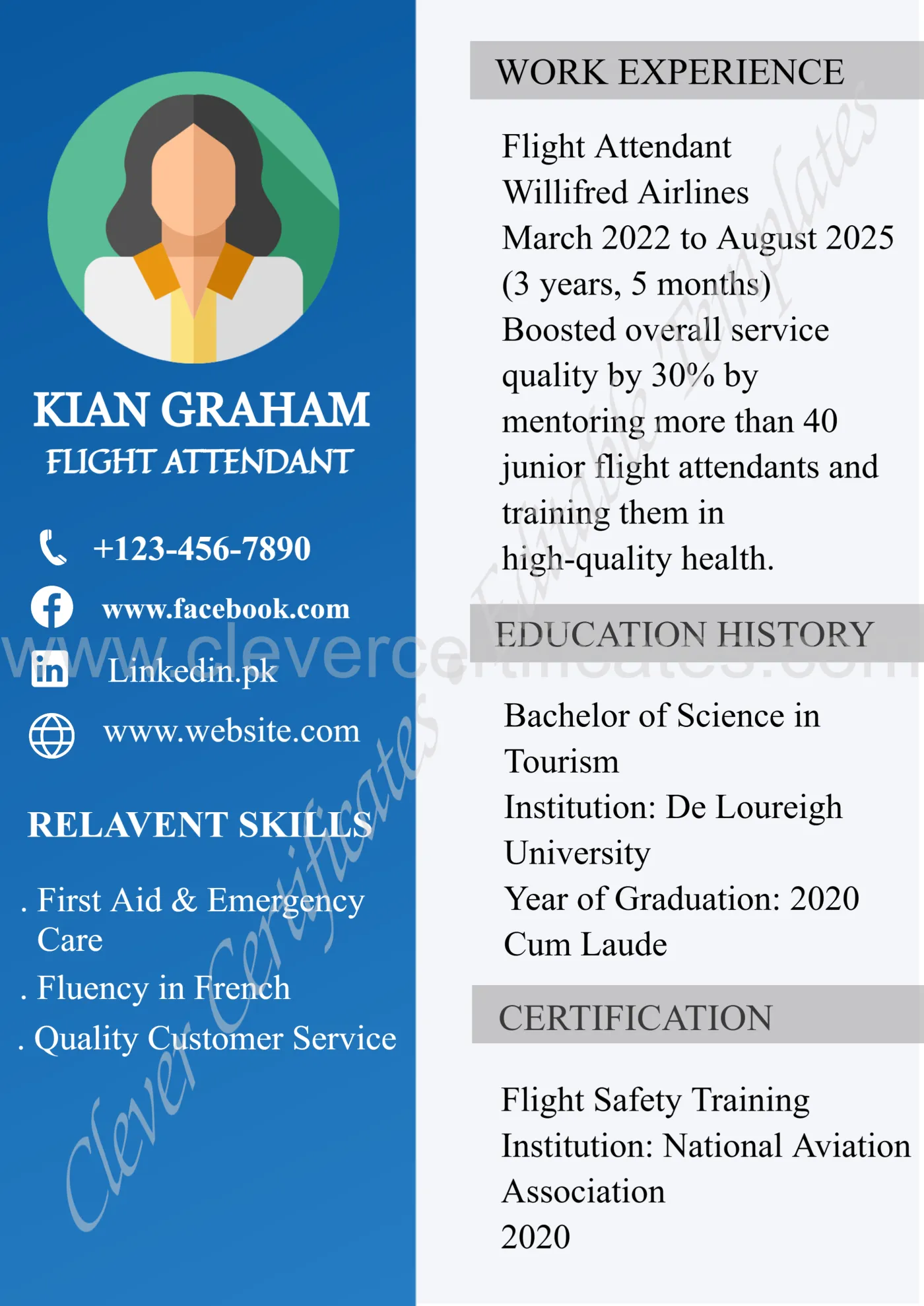 Editable Student CV Resume — Certificate Template Preview