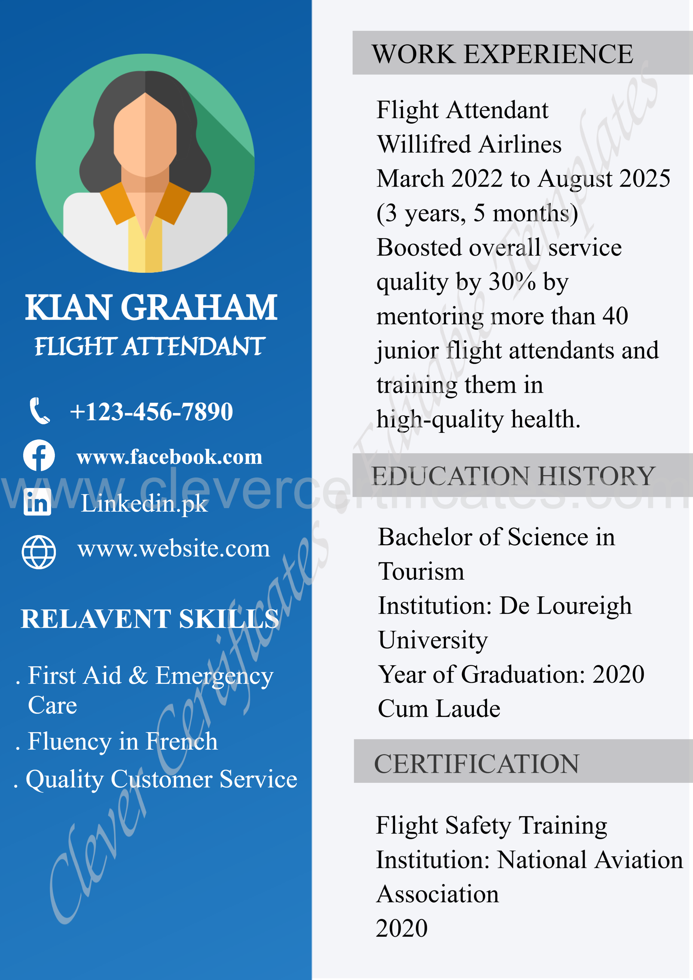 Editable Student CV Resume — Certificate Template Preview