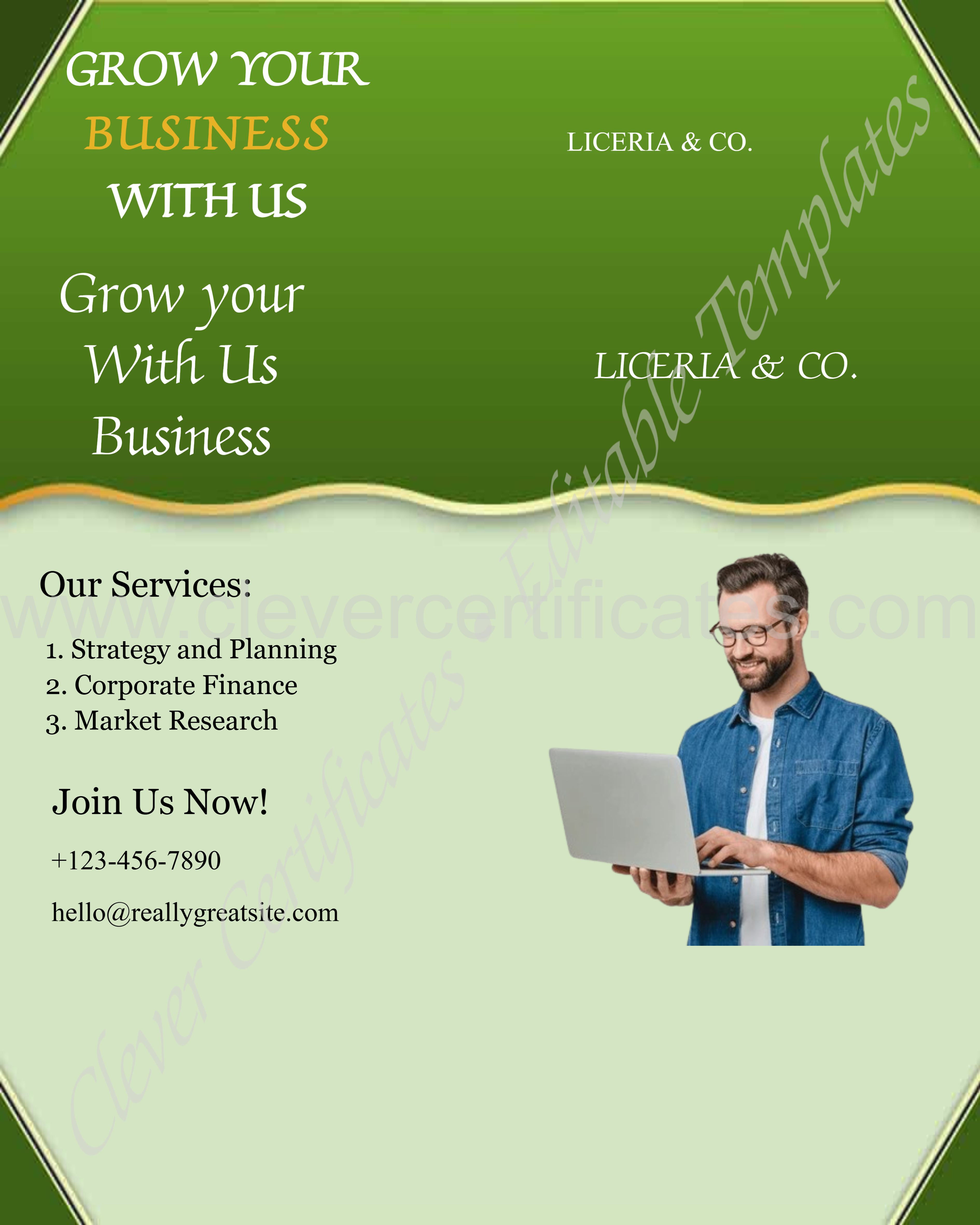 Corporative Business Grow With Us Instagram Post — Certificate Template Preview