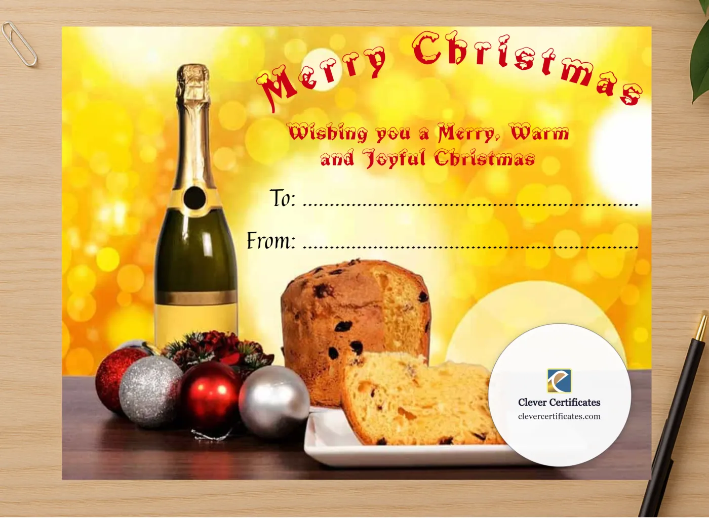 Professional preview of Christmas Warmth Certificate certificate on high-quality stationery paper, ideal for showcasing the final look.
