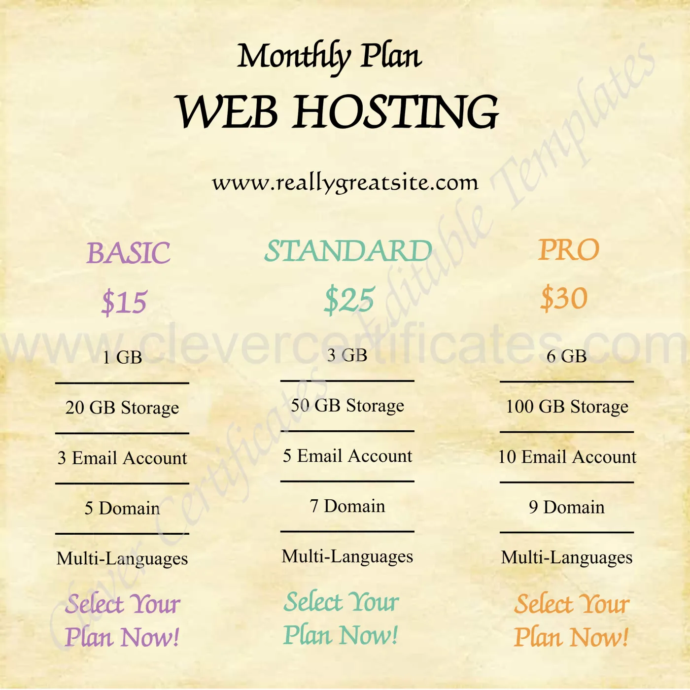 Web Hosting Price List Instagram Post — Certificate Template Preview
