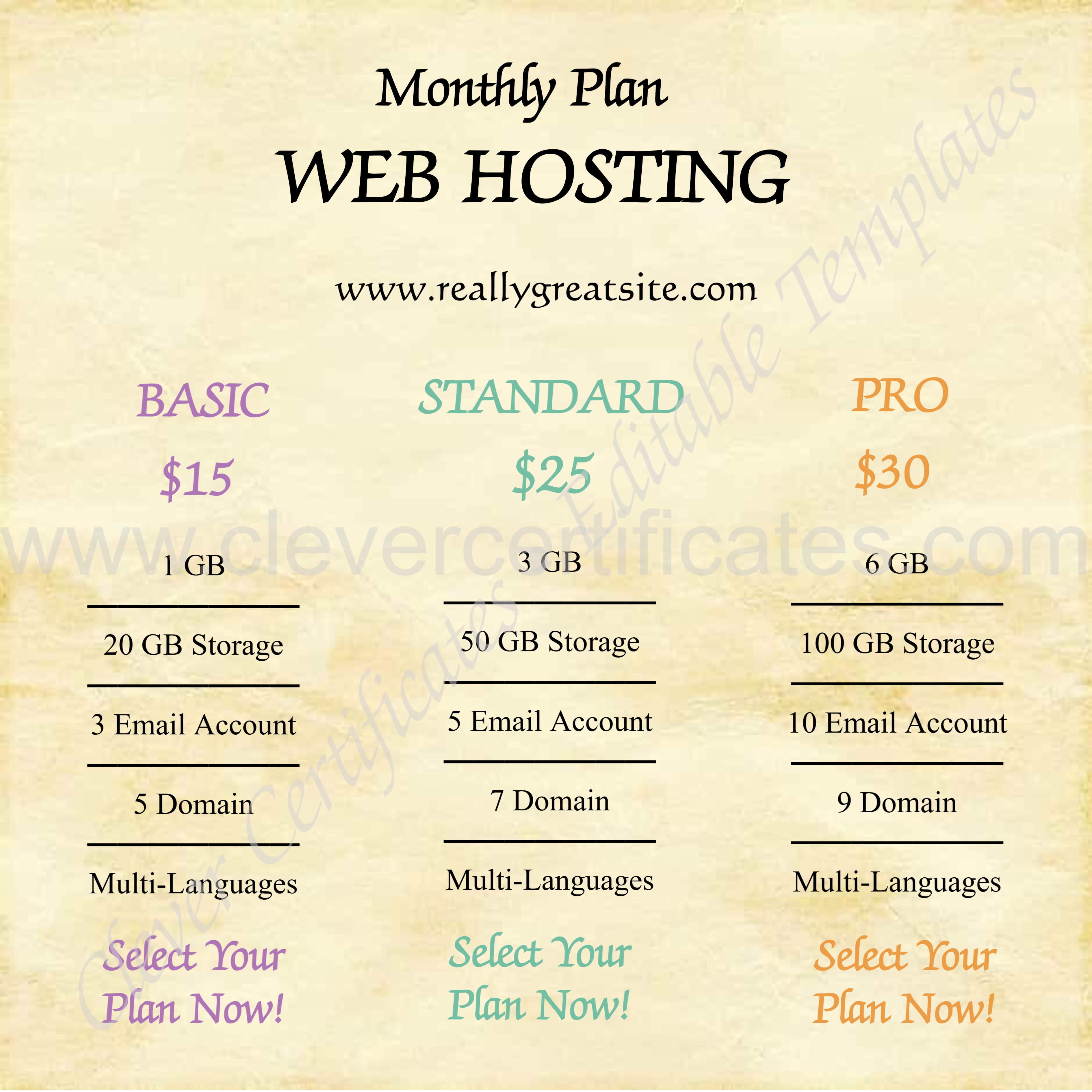 Web Hosting Price List Instagram Post — Certificate Template Preview