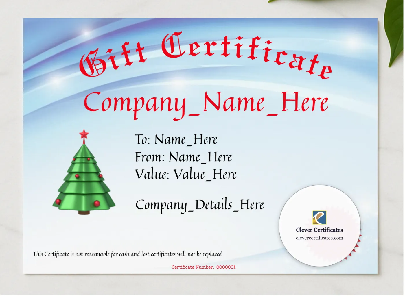 Gift Voucher Business presented in a sleek wooden frame, elegantly arranged on a stylish table.