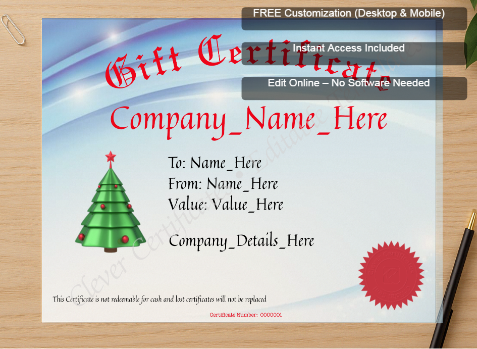 Zoomed preview with Free Editor badge stack for Gift Voucher Business