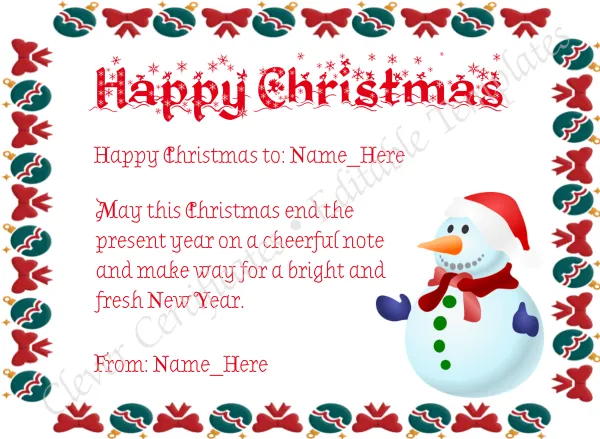 Happy Christmas Certificate