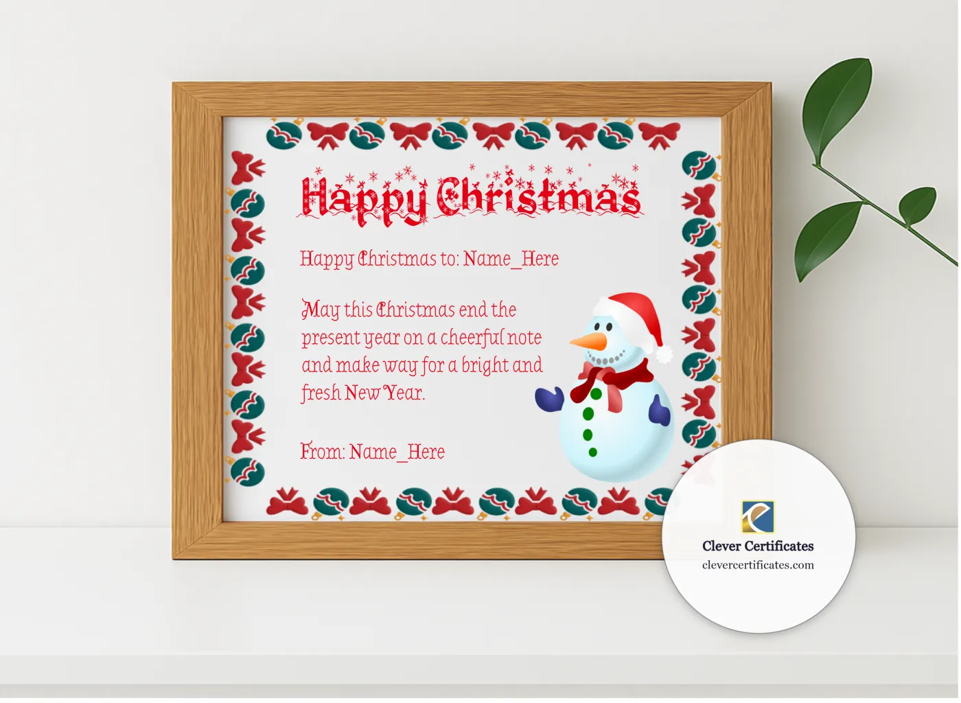 Realistic mockup featuring Happy Christmas Certificate displayed within a modern frame, set against a minimalistic background.
