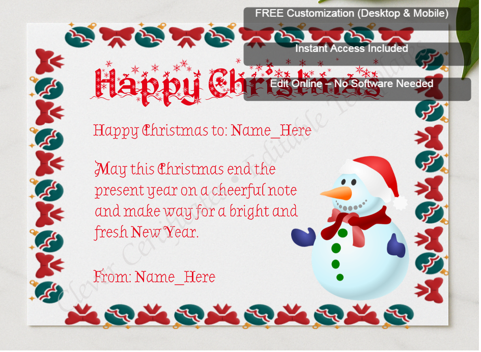Framed preview featuring Free Editor badge stack for Happy Christmas Certificate