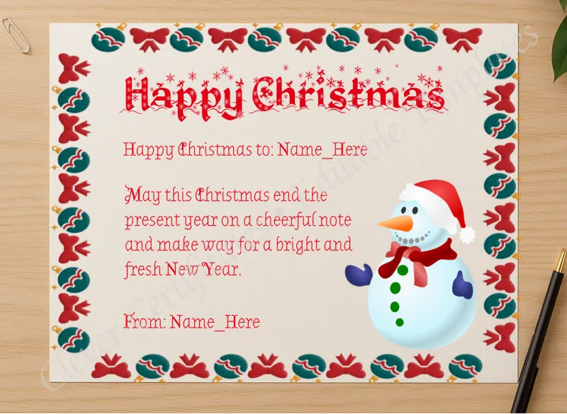 Professional preview of Happy Christmas Certificate certificate on high-quality stationery paper, ideal for showcasing the final look.
