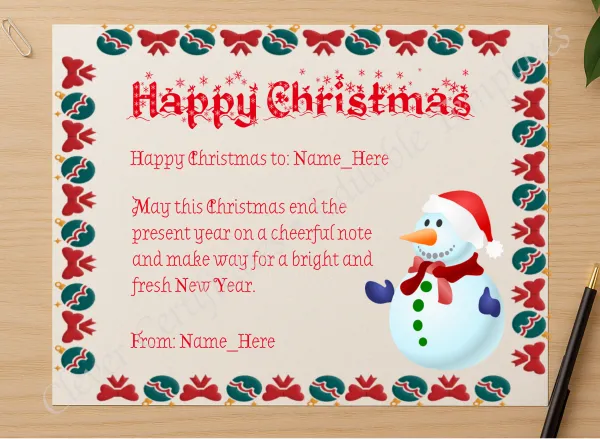 Professional preview of Happy Christmas Certificate certificate on high-quality stationery paper, ideal for showcasing the final look.