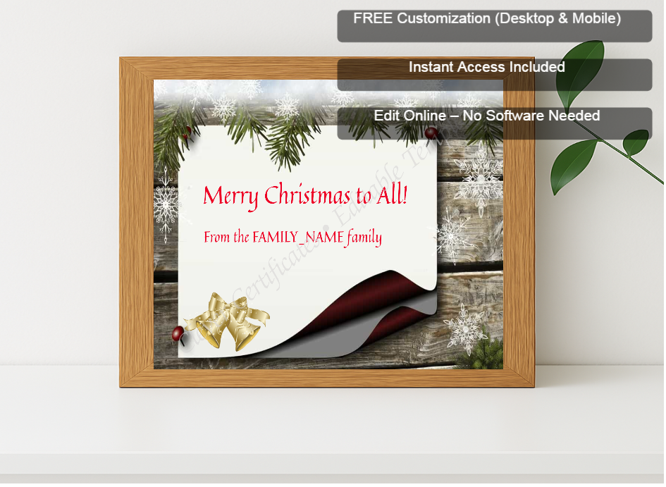 Premium mockup with Free Editor badge stack for Merry Christmas Certificate