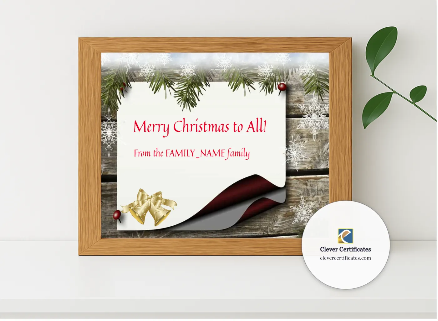 Realistic mockup featuring Merry Christmas Certificate displayed within a modern frame, set against a minimalistic background.