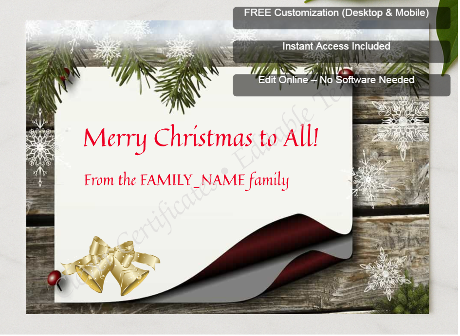 Framed preview featuring Free Editor badge stack for Merry Christmas Certificate