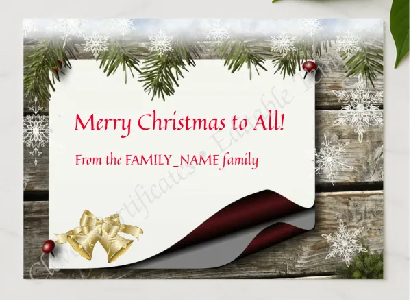 Merry Christmas Certificate presented in a sleek wooden frame, elegantly arranged on a stylish table.
