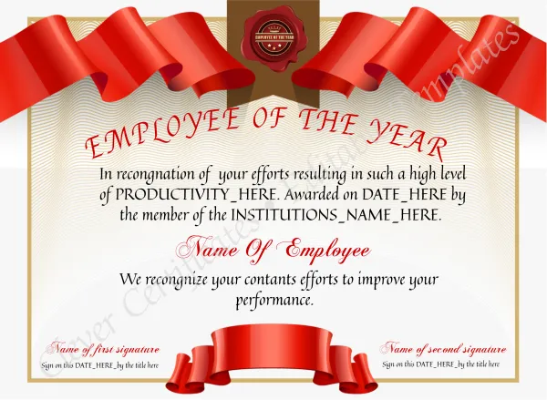 Editable Employee Of The Year