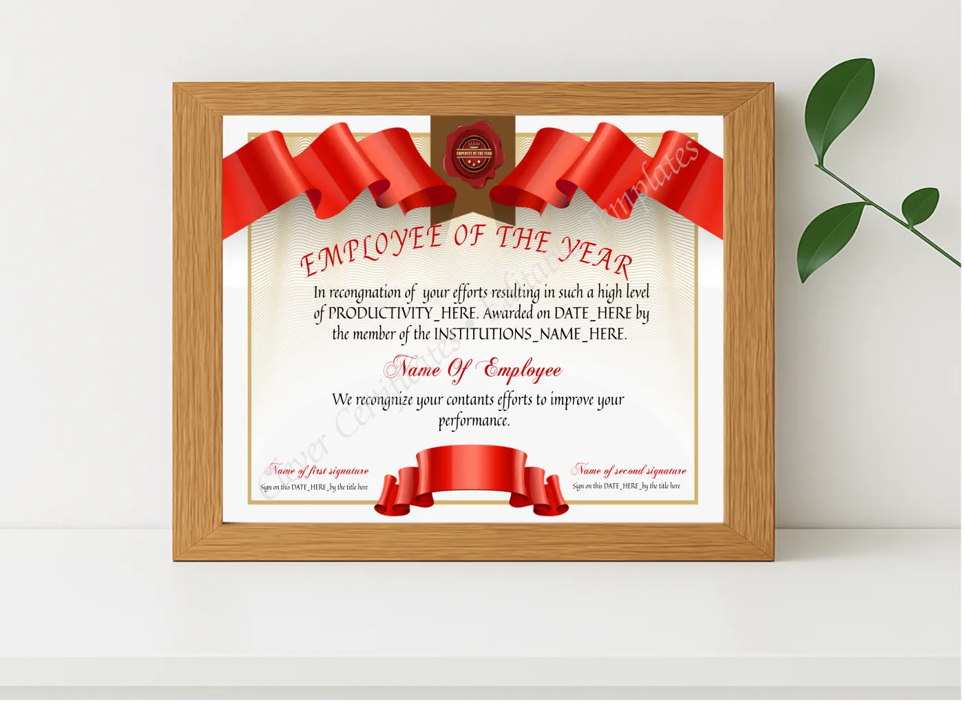 Realistic mockup featuring Editable Employee Of The Year displayed within a modern frame, set against a minimalistic background.