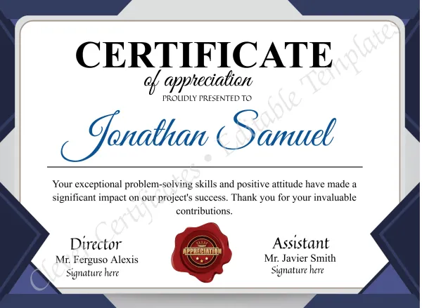 Editable Appreciation Certificate