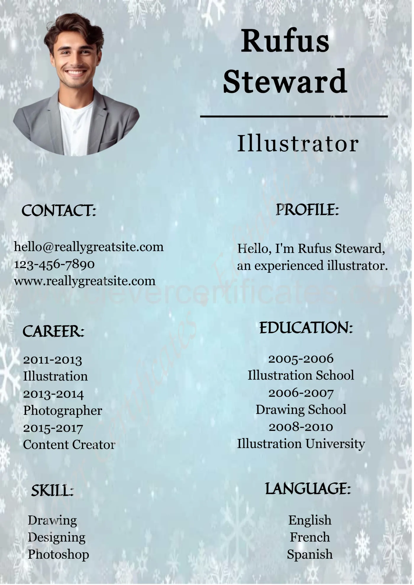 Customizable Black And White Minimalist CV Resume — Certificate Template Preview