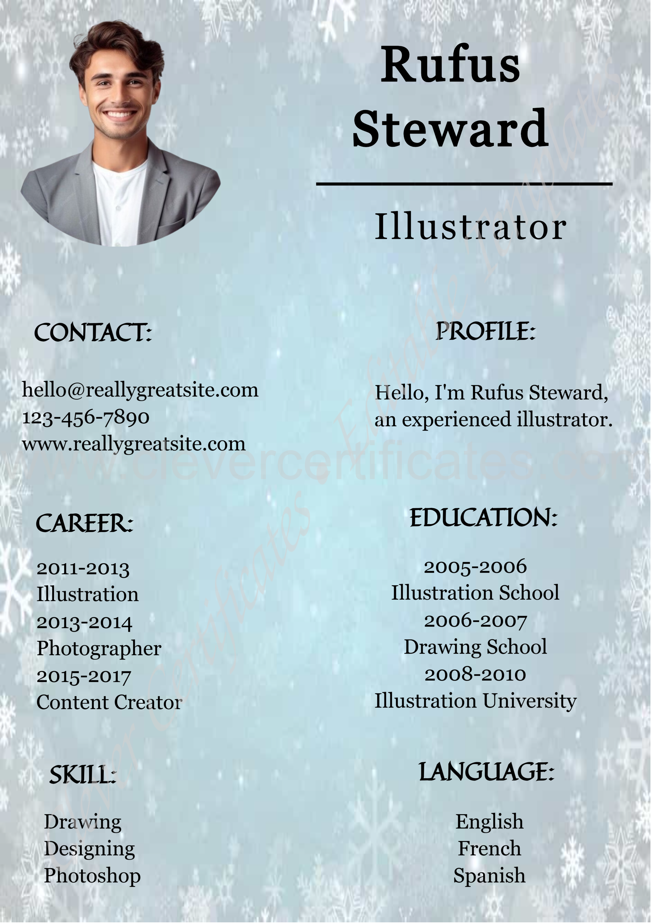 Customizable Black And White Minimalist CV Resume — Certificate Template Preview