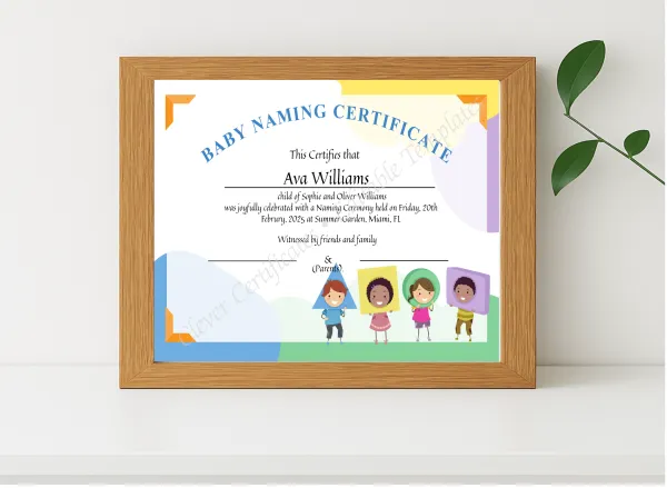 Realistic mockup featuring Baby Born Naming displayed within a modern frame, set against a minimalistic background.