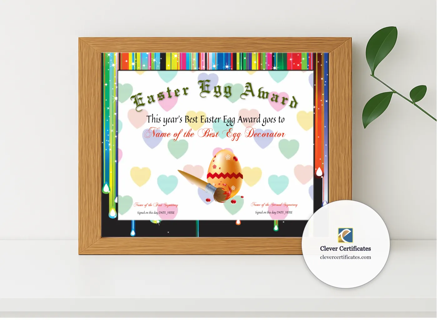 Realistic mockup featuring Best Easter Egg Award displayed within a modern frame, set against a minimalistic background.