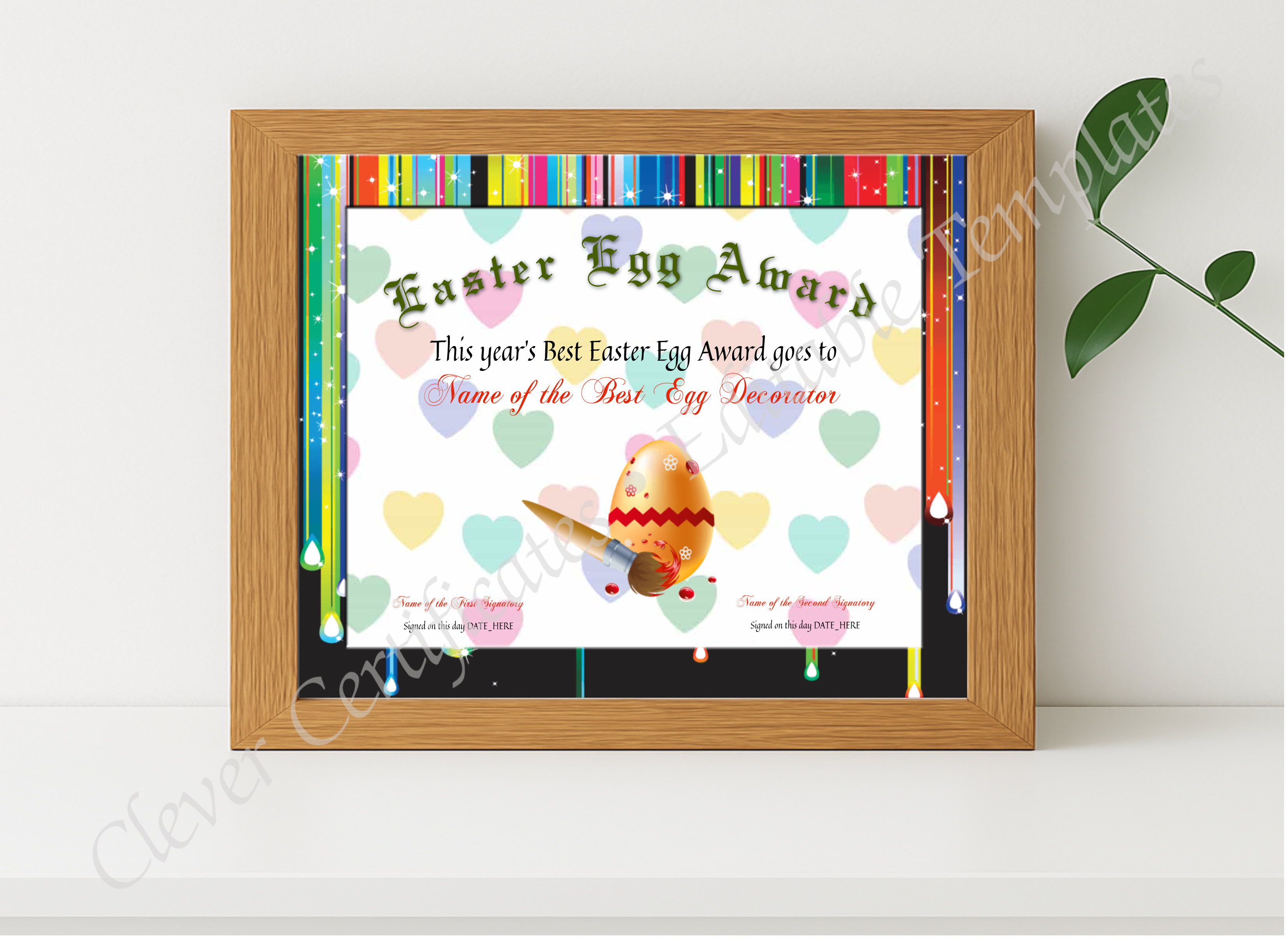 Realistic mockup featuring Best Easter Egg Award displayed within a modern frame, set against a minimalistic background.