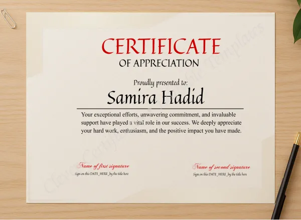 Professional preview of EMOLYEE OF THE YEAR certificate on high-quality stationery paper, ideal for showcasing the final look.
