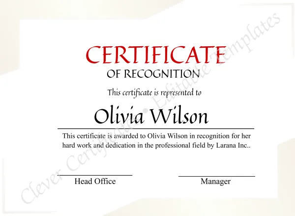 Certificate For Recognition