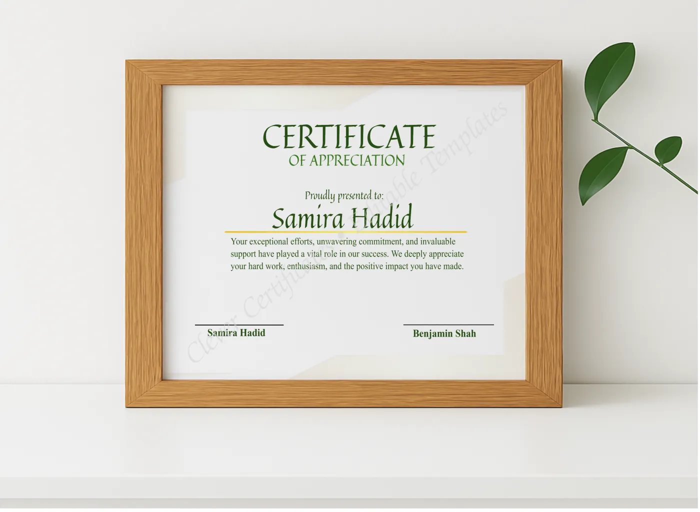 Realistic mockup featuring Printable Appreciation Certificate displayed within a modern frame, set against a minimalistic background.
