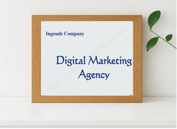 Realistic mockup featuring PRINTABLE DIGITAL MARKETING POSTER displayed within a modern frame, set against a minimalistic background.