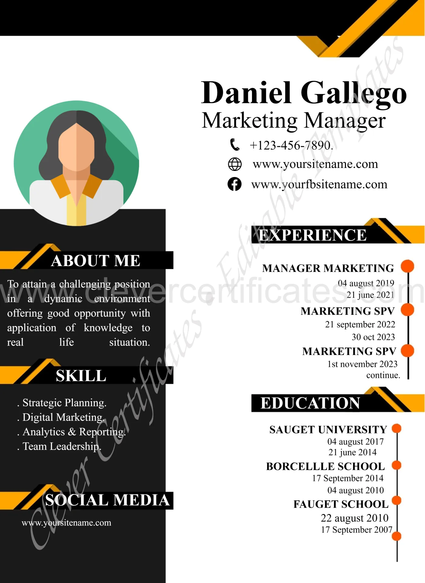 editable professional cv — Certificate Template Preview